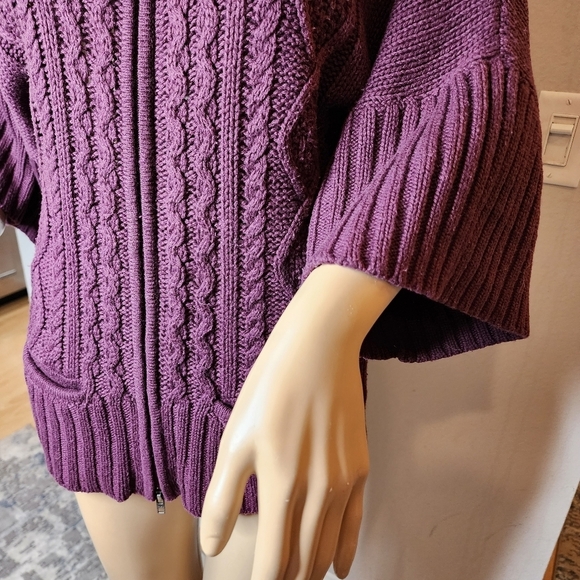 Roots lambswool-blend knit sweater zip cardigan. Pockets. 3/4 sleeve. XS. - Picture 10 of 16